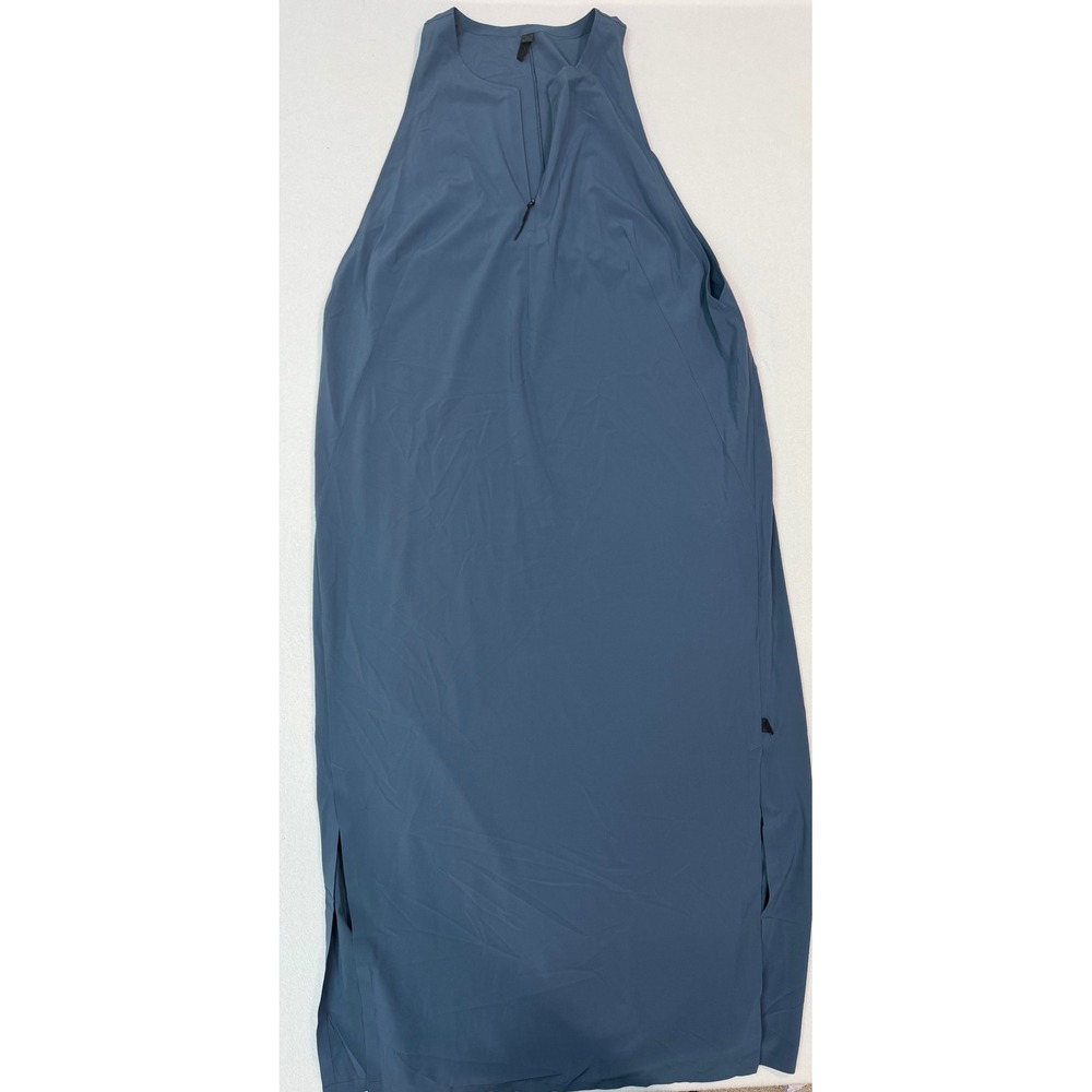 Lululemon Sleeveless Zip Neck Midi Dress Blue Side Slits Athleisure Sporty